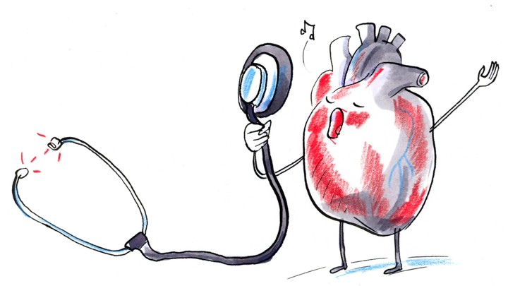 Cartoon image of heart singing