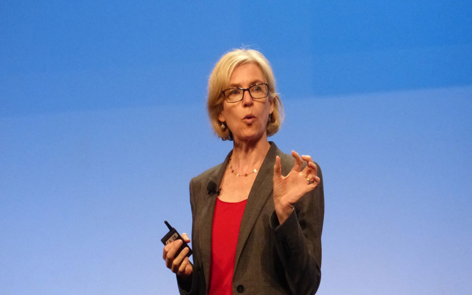 Image of Jennifer Doudna speaking at AACC conference