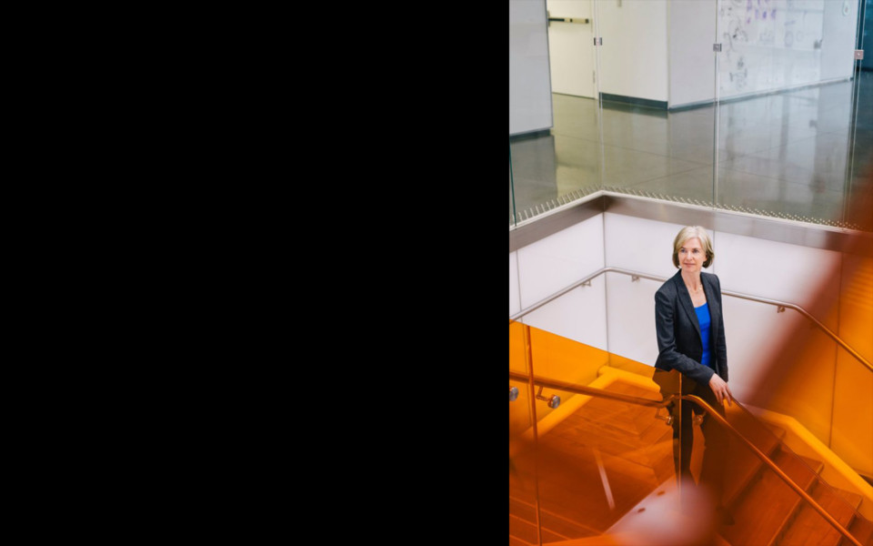 Image of Doudna in a stairwell