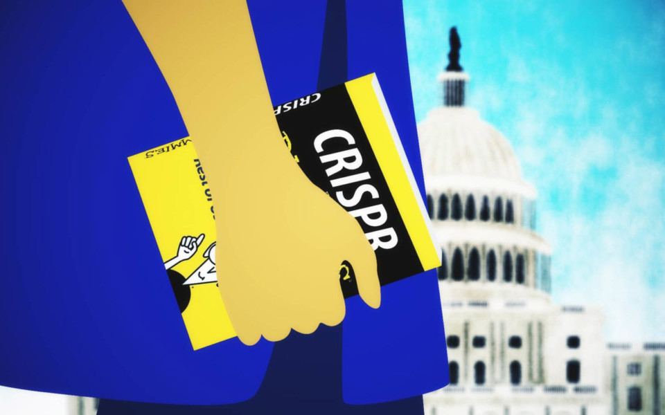 Illustration of CRISPR book in front of Congress building