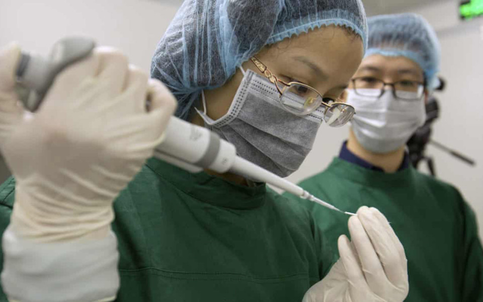 Image of scientists pipetting in lab