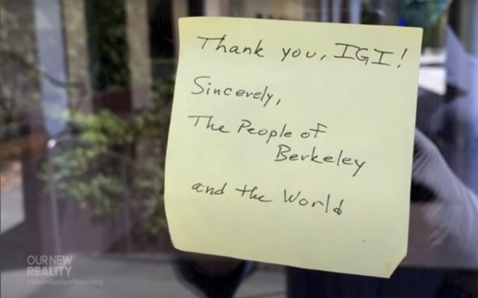Image of thank you post-it note to the Innovative Genomics Institute