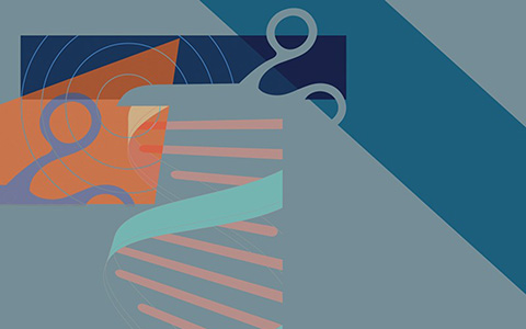 Illustration of scissors cutting DNA